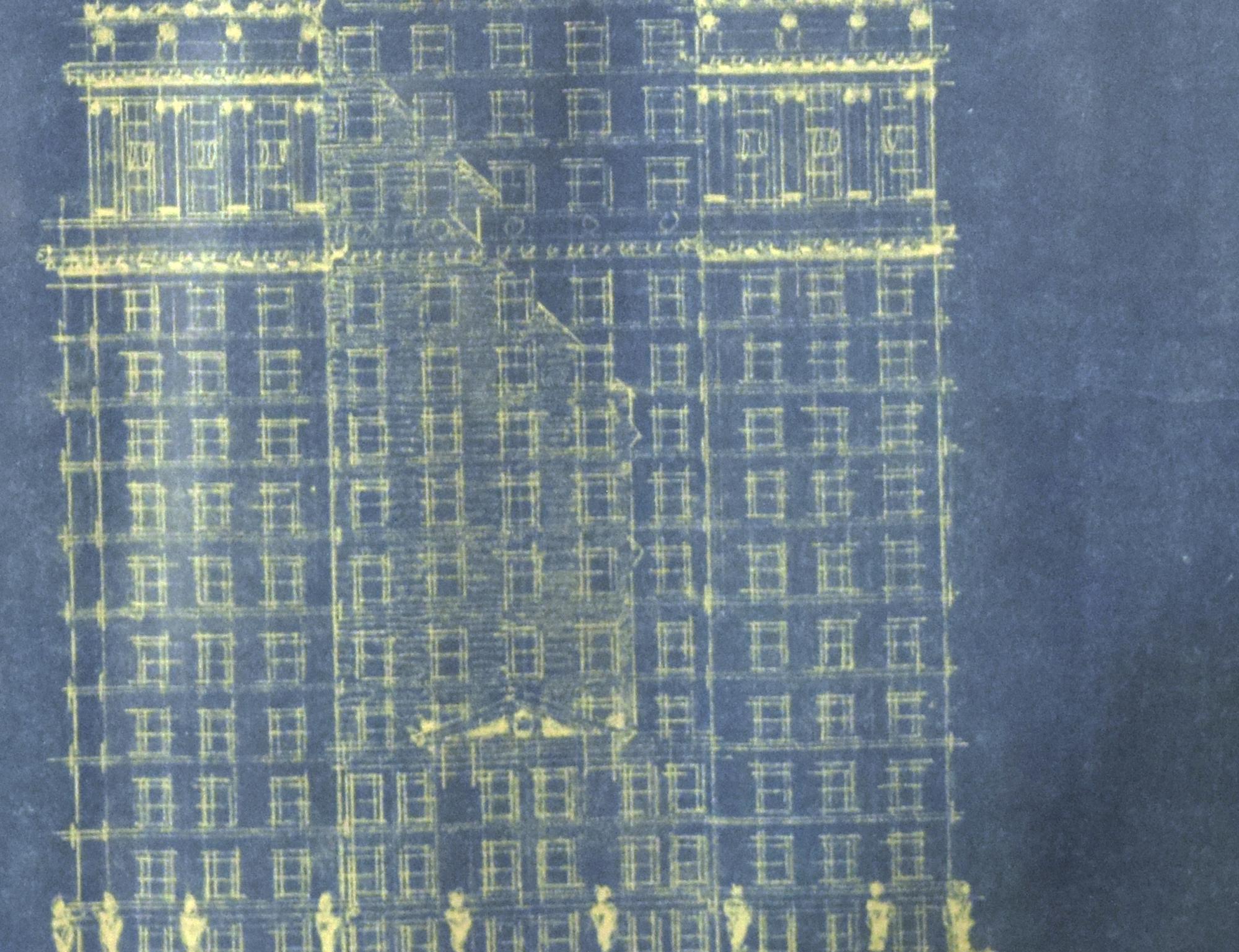 A Blue Print Drawing Signed "Ch. Nov. 1928. Geri A Riedl" 34-1/2 x 24 x 1-1/2 inches (framed) — United States, Circa 1928