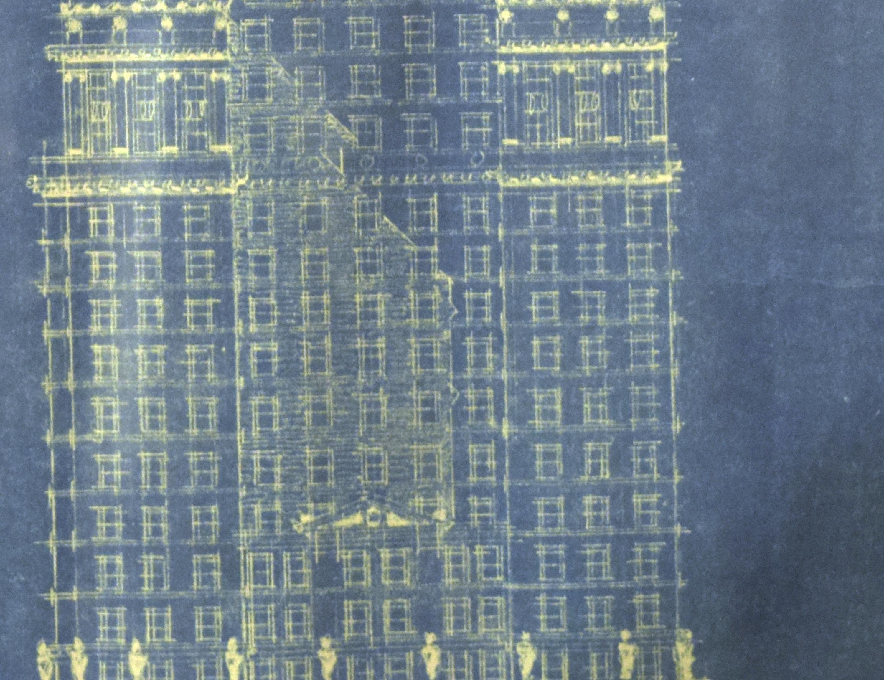 A Blue Print Drawing Signed "Ch. Nov. 1928. Geri A Riedl" 34-1/2 x 24 x 1-1/2 inches (framed) — United States, Circa 1928