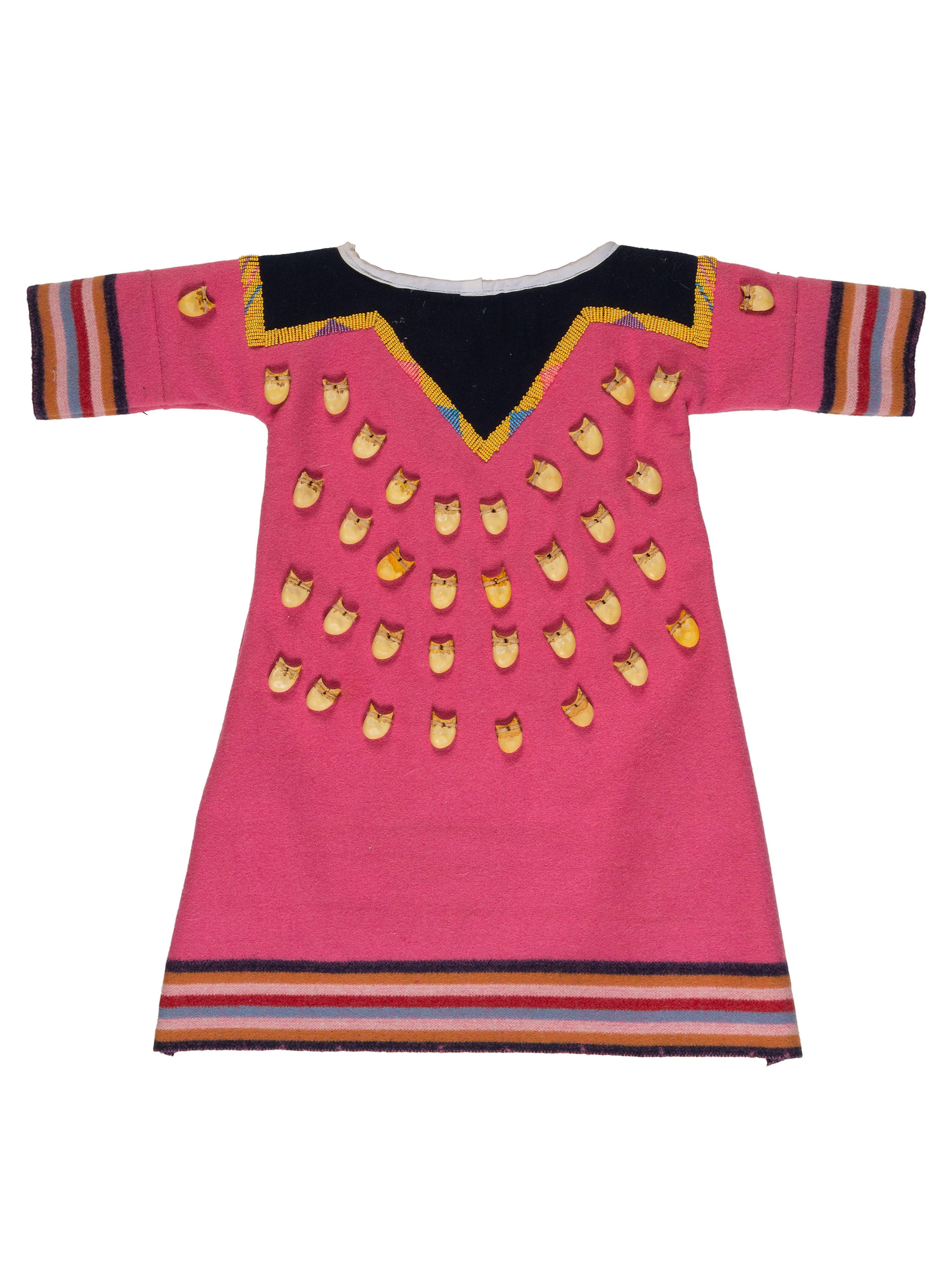Girl's Pink Wool Elk Tooth Dress