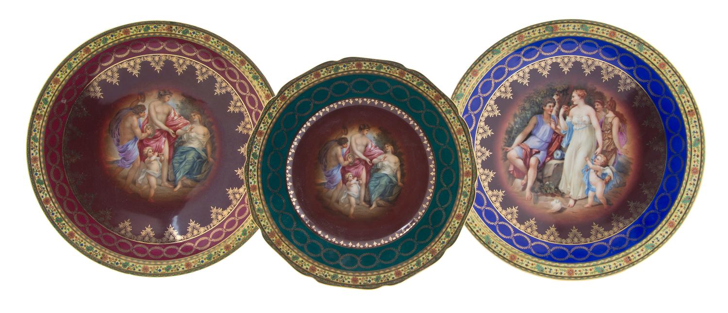 Three Royal Vienna Porcelain Articles, Diameter of largest 11 3/8 inches.