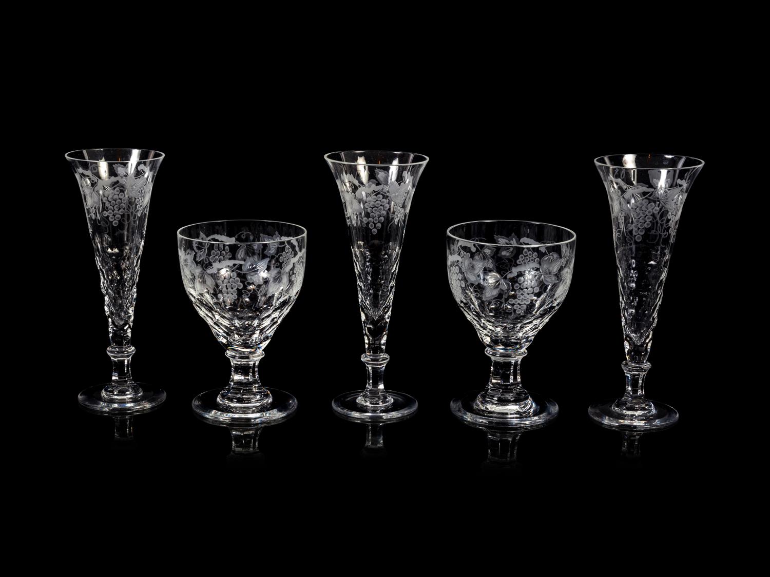 A Collection of William Yeoward Etched Glass Stemware Articles
