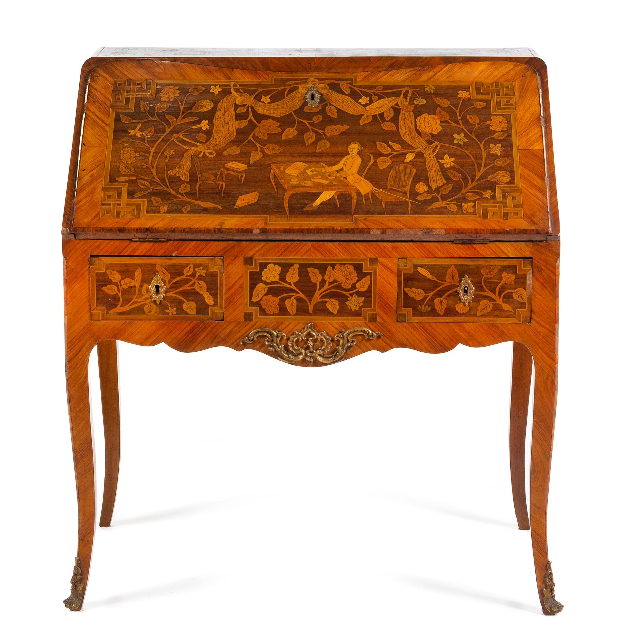 A Louis XV Style Marquetry Bureau en Pente — 19TH CENTURY