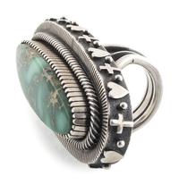 Sterling Silver and Turquoise Ring, with Cross and Heart Design