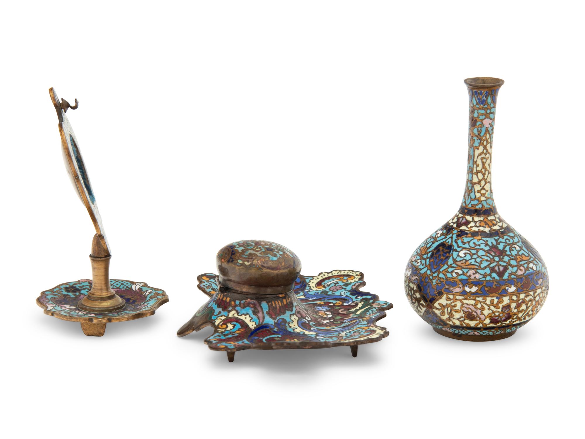 Four Continental Champlevé Enamel Articles