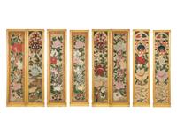 A Set of Eight Gilt Framed Chinese Wallpaper Panels