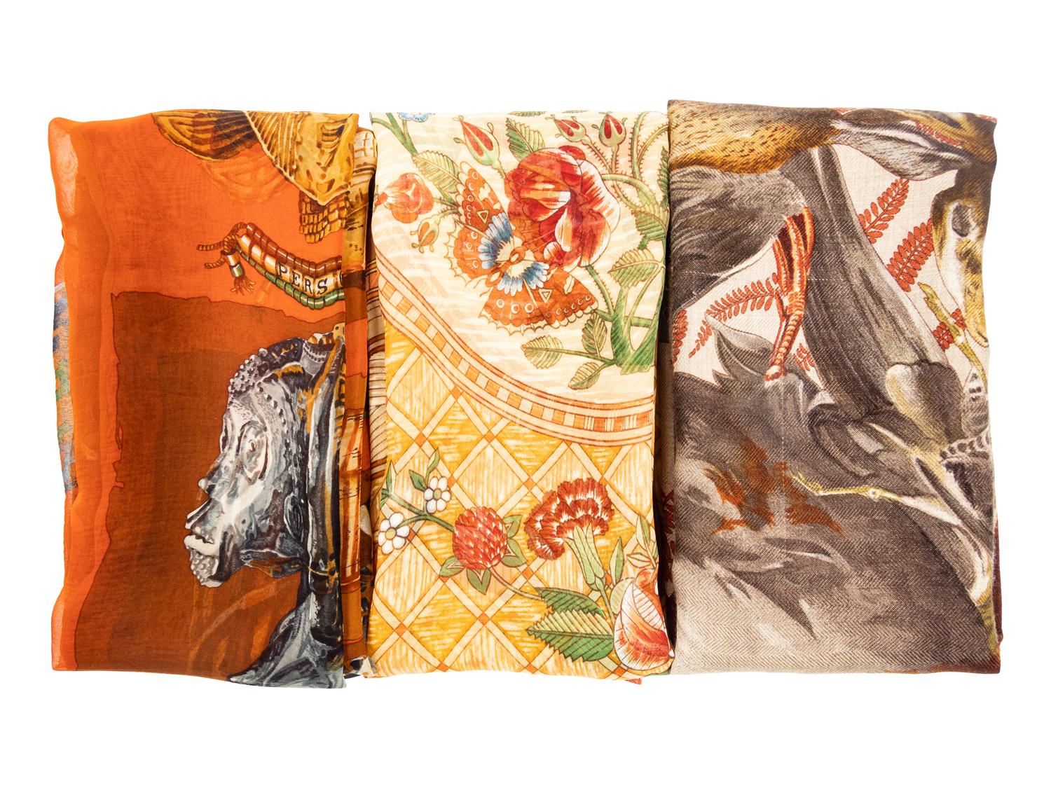 Three 90cm Hermès Scarves: Two Silk/Chiffon, One Cashmere/Silk