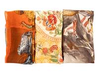 Three 90cm Hermès Scarves: Two Silk/Chiffon, One Cashmere/Silk