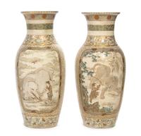 A Pair of Satsuma Porcelain Vases Height 21 inches.