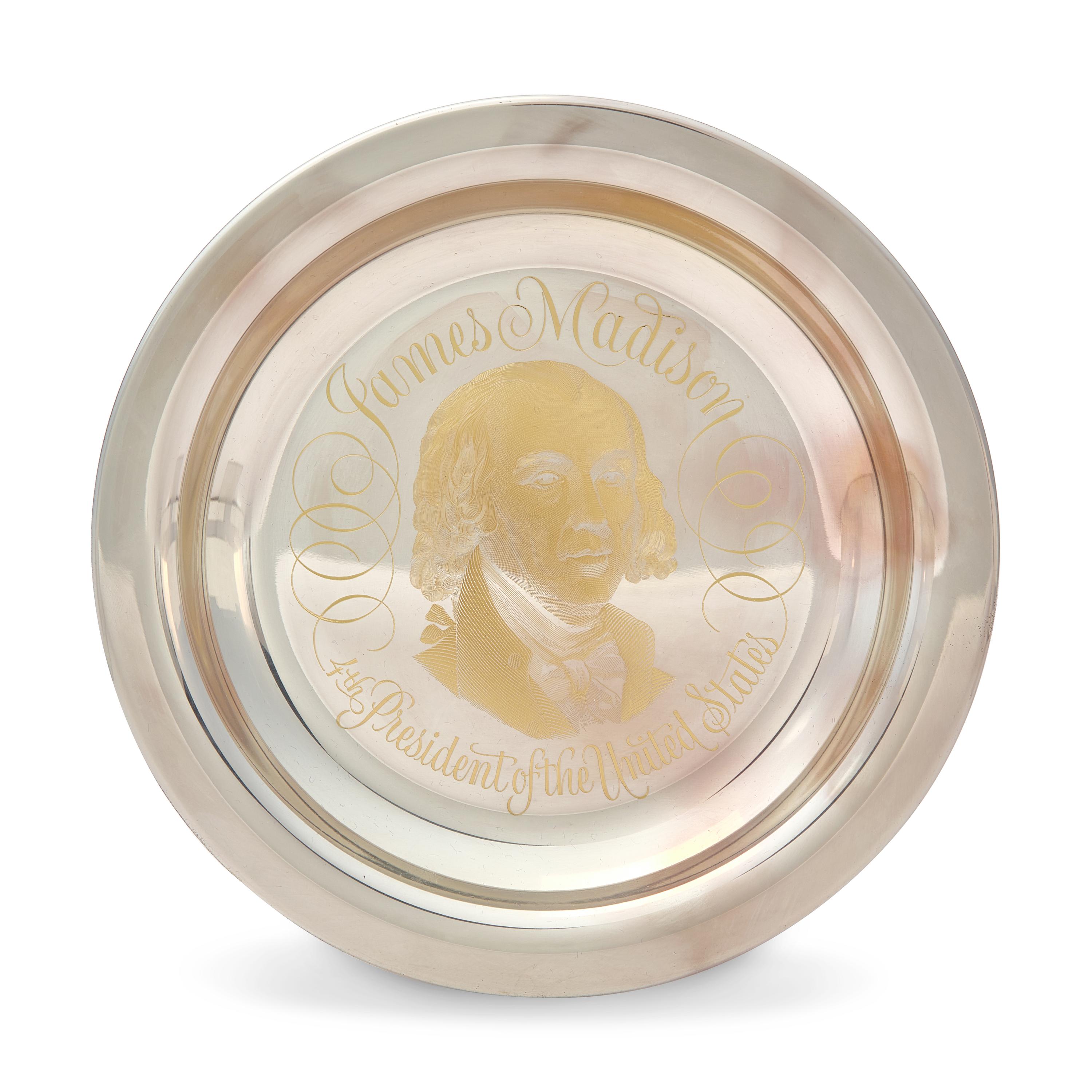 A Group of Twelve Franklin Mint 24K Gold Inlaid Sterling Presidential Plates, Circa 1976