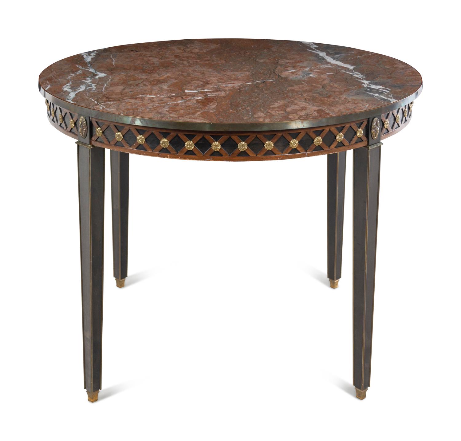 A Swedish Neoclassical Style Brass Mounted Marble-Top Table