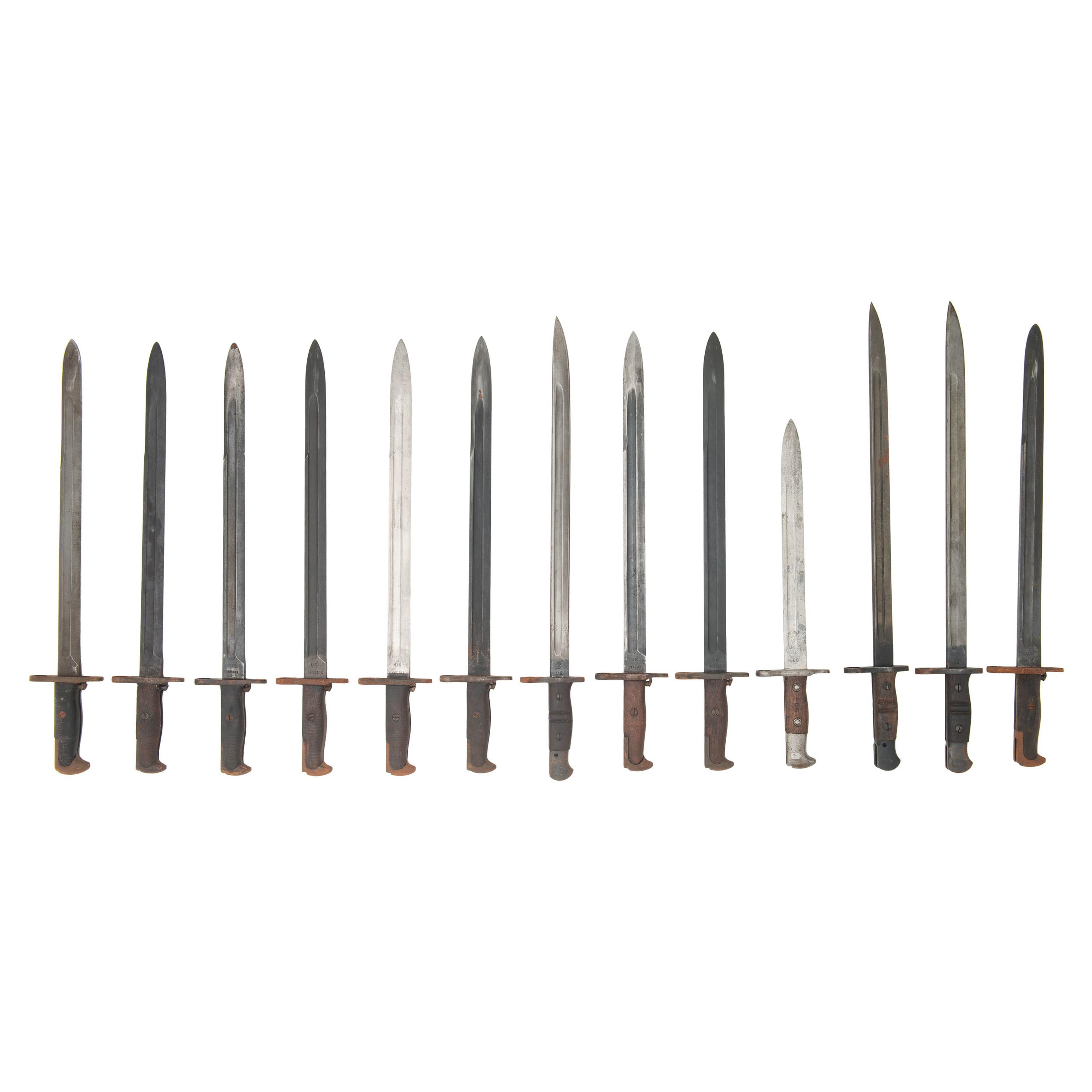 Lot of 13 WWI-era U.S. Bayonets: Including Winchester M1917, and Nine M1905 Bayonets