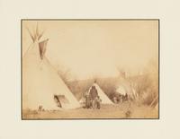 [Native Americana]. Albumen photograph possibly showing Arapaho Chief Sharp Nose's camp.