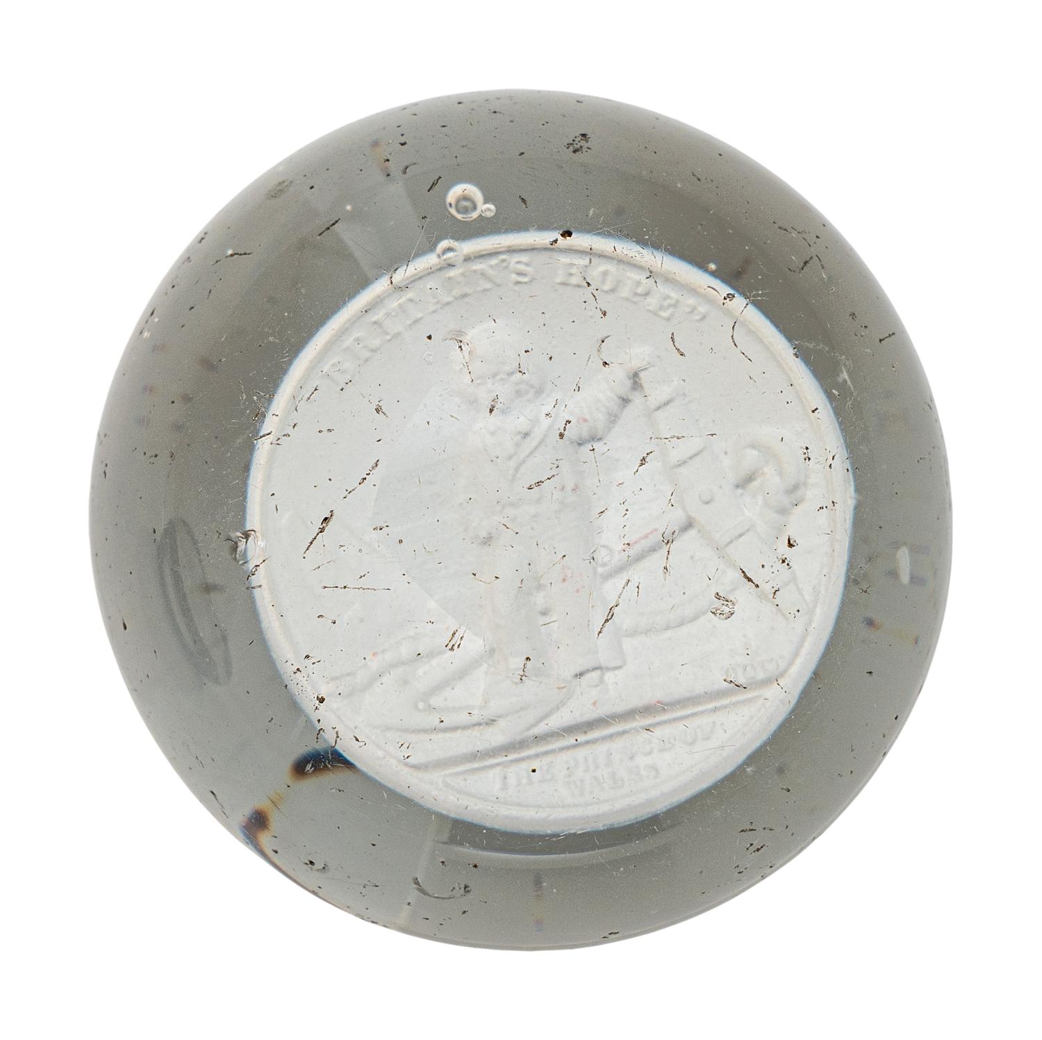 A Clichy London International Exhibition 1851 Sulfide and Glass Paperweight and a Clichy Prince of Wales Sulfide and Glass Paperweight