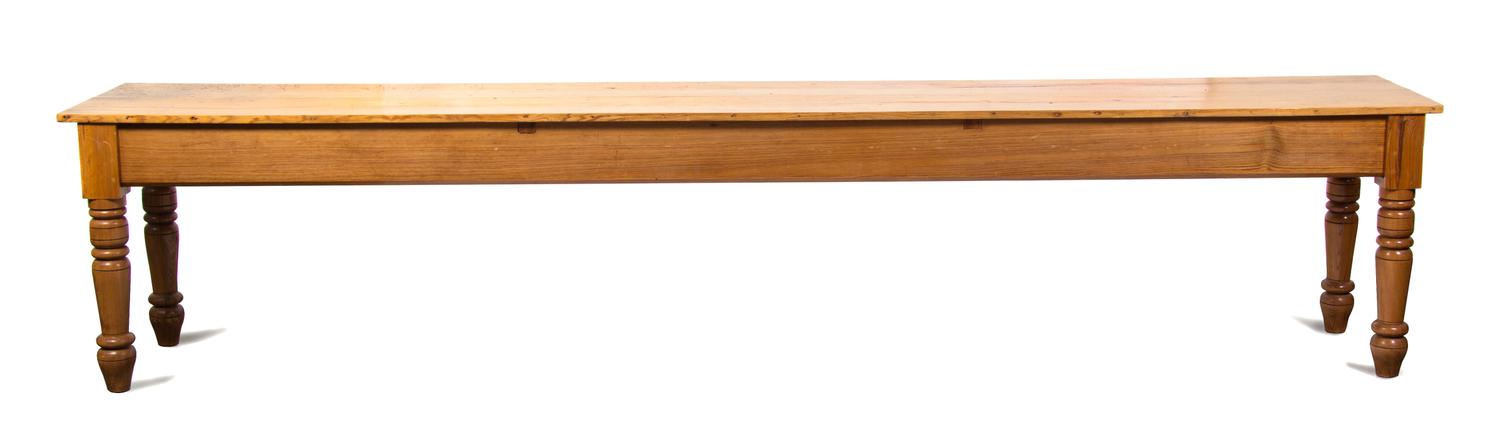 An Irish Pine Refectory Table Height 30 1/4 x width 141 1/2 x depth 22 inches.