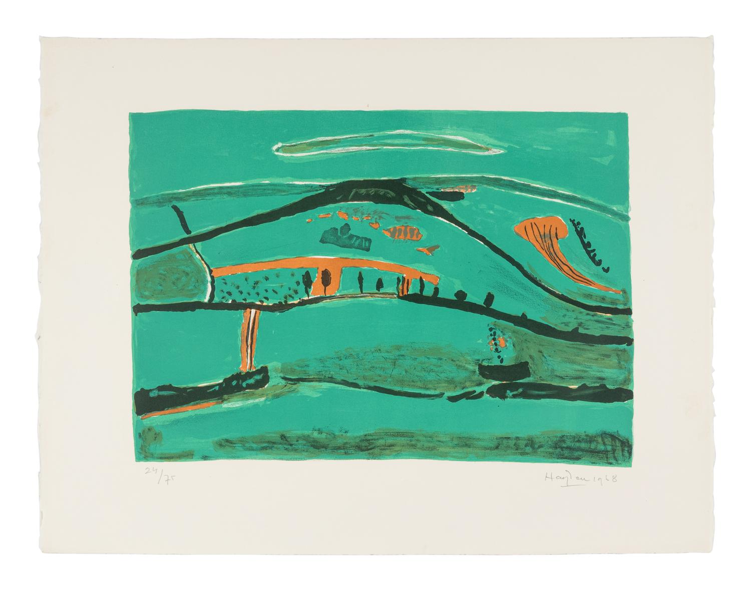 A Group of Four Prints (Bouteille et Fruits; Paysage Vert; Thiere Rouge Et Bleu; La Colline Rouge) , 1968