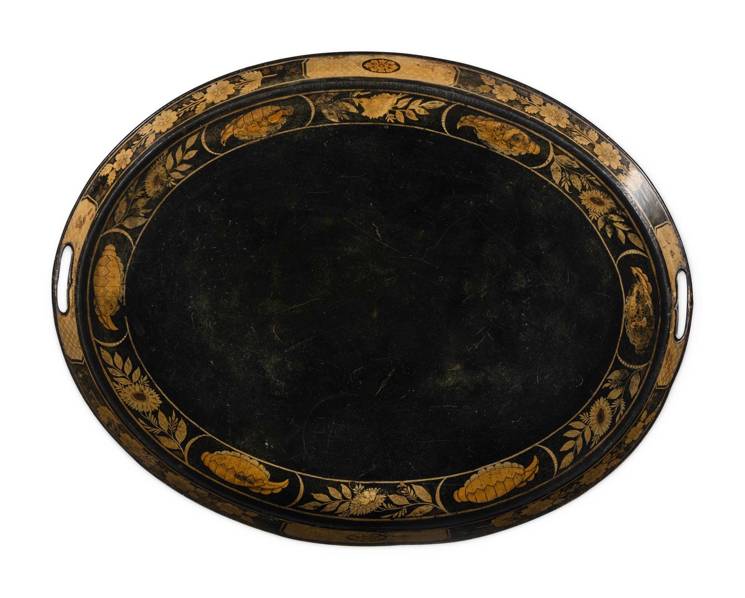A Victorian Black Tole Piente Tray Table