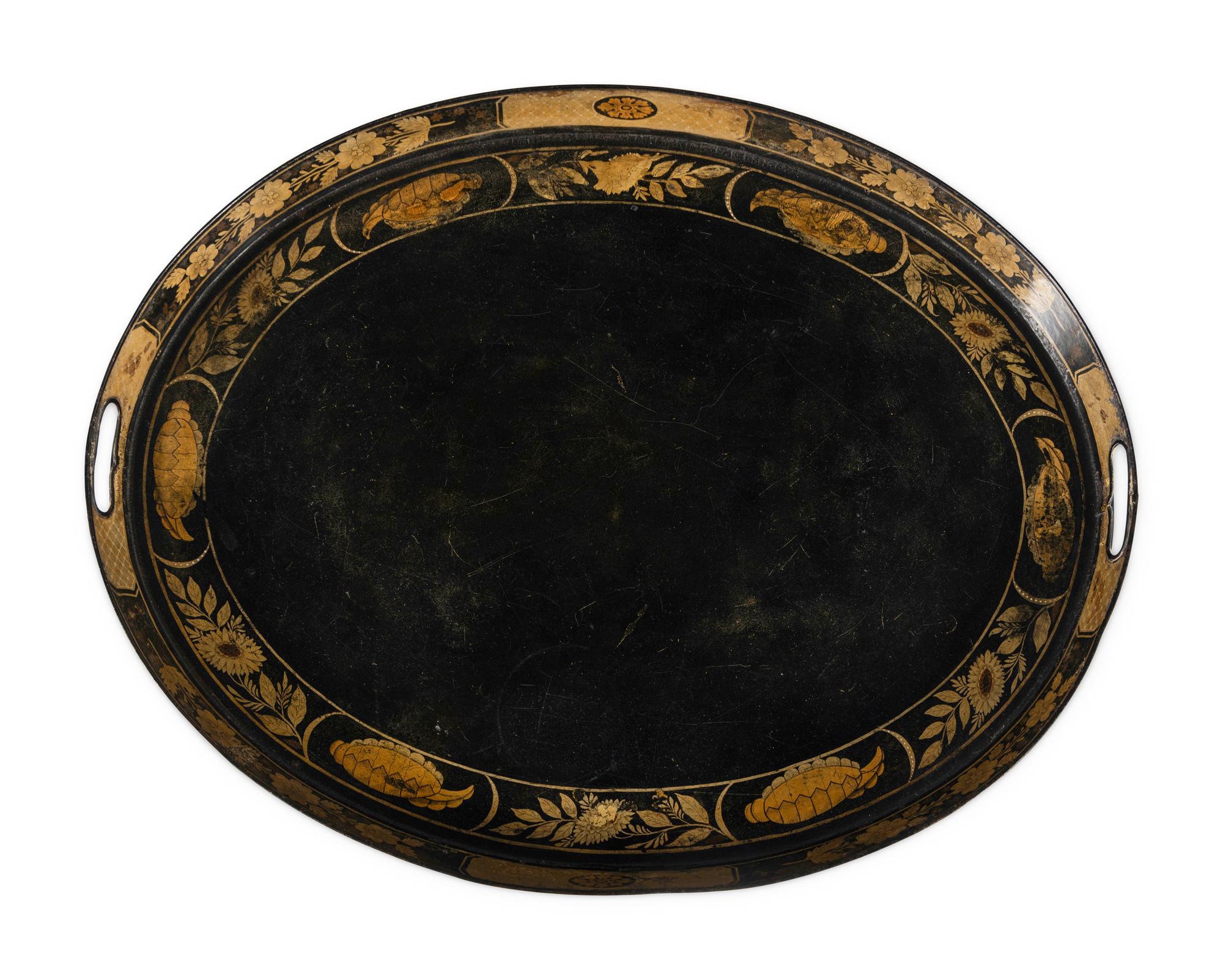 A Victorian Black Tole Piente Tray Table