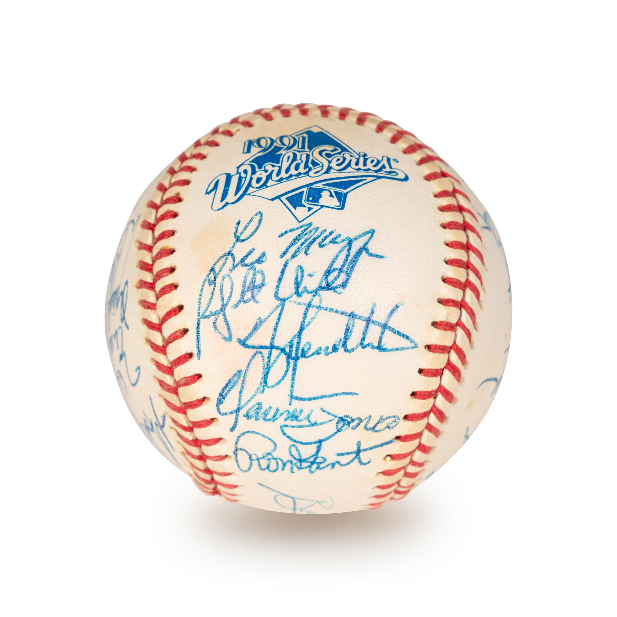 A 1991 Atlanta Braves National League Champions Team Signed Autograph Baseball With 28 Signatures (Beckett Authentication Services Letter BAS Certified),