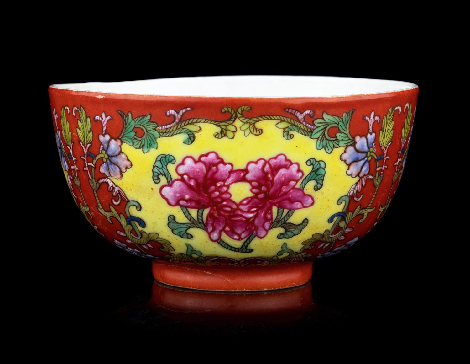A Chinese Coral Red Ground Enamel on Porcelain Bowl