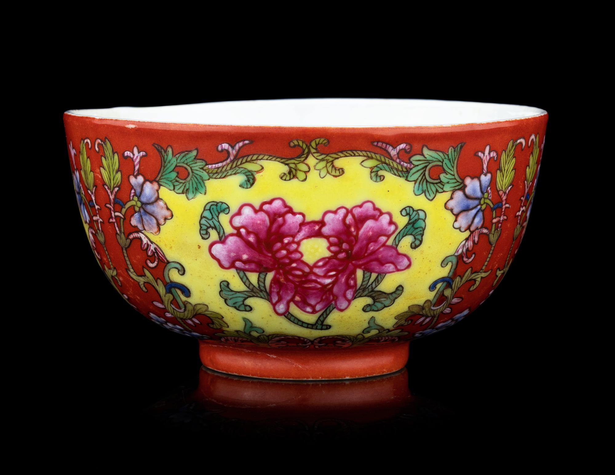 A Chinese Coral Red Ground Enamel on Porcelain Bowl