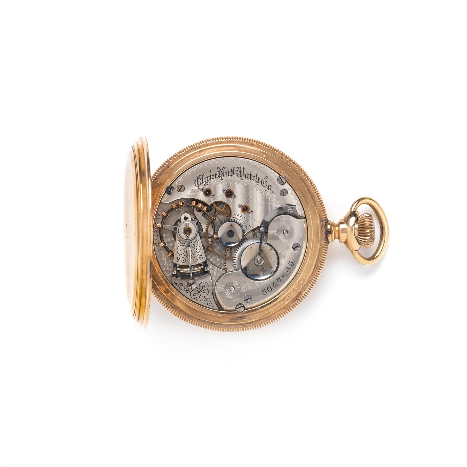ELGIN, 14K YELLOW GOLD HUNTER CASE POCKET WATCH