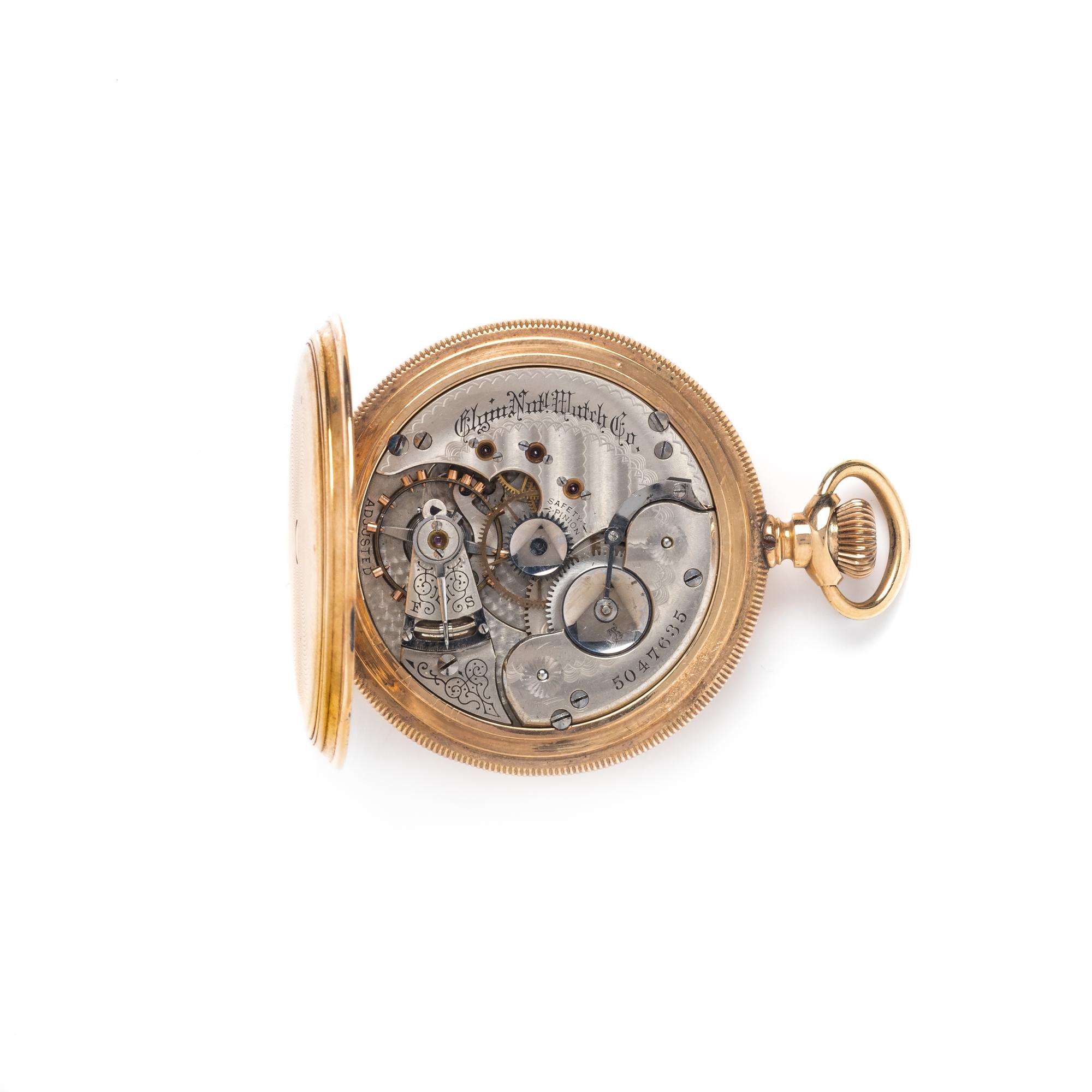 ELGIN, 14K YELLOW GOLD HUNTER CASE POCKET WATCH