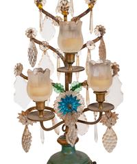 A Pair of Italian Painted Wood and Glass Three-Light Candelabra