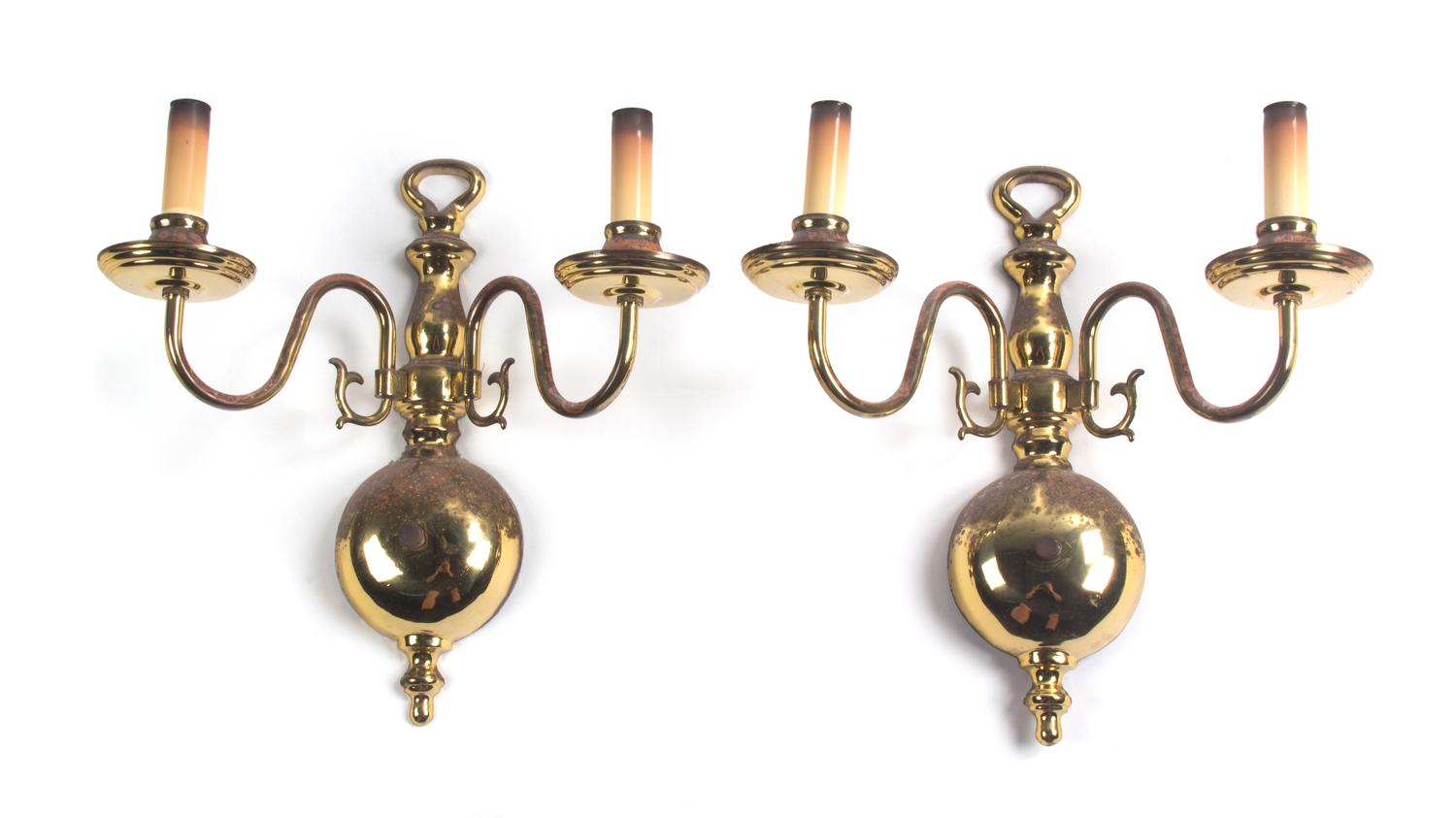 A Collection of Six Metal Wall Sconces Height overall of largest 14 inches. — 20TH CENTURY