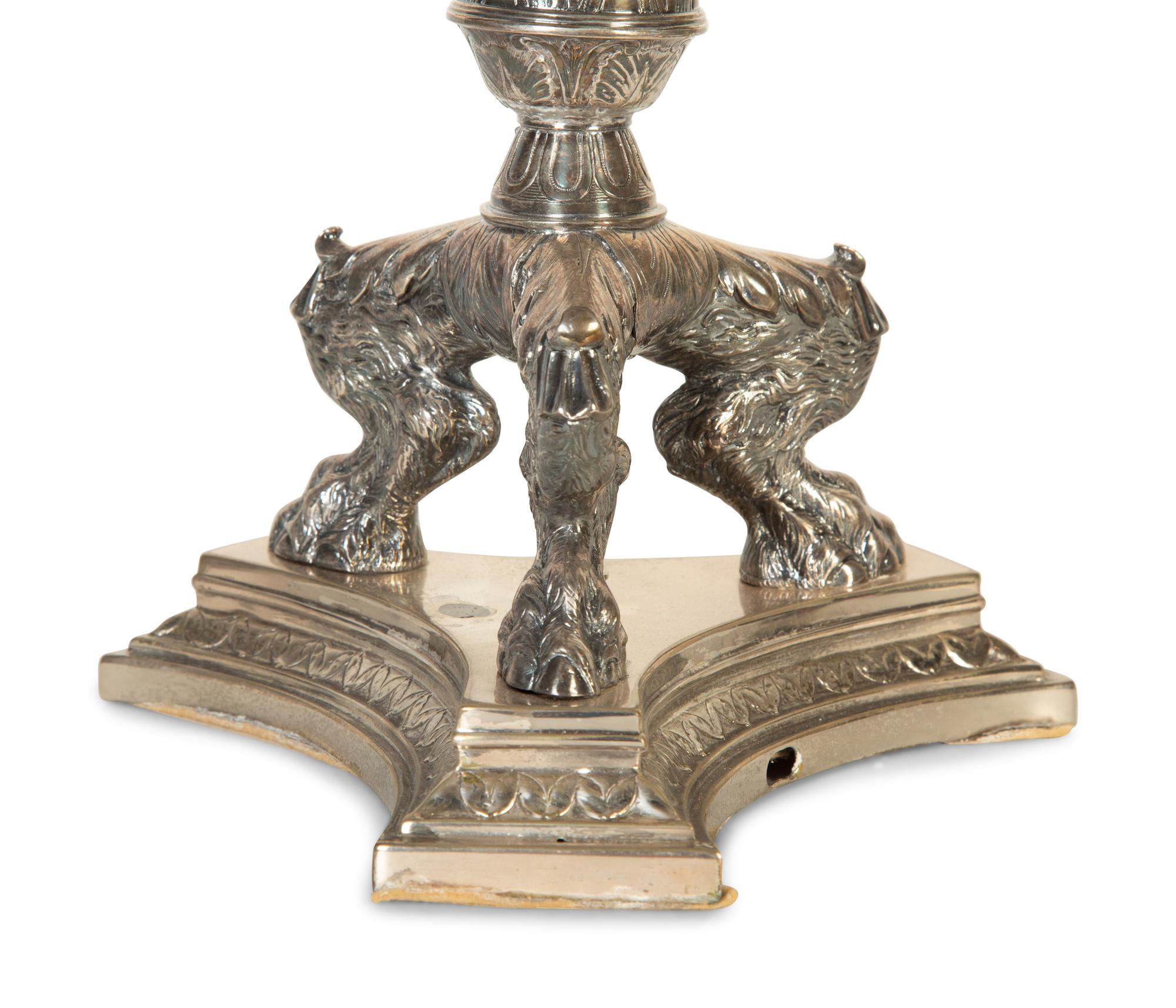 A Pair of English Silver Plate Seven-Light Candelabra — 19th Century