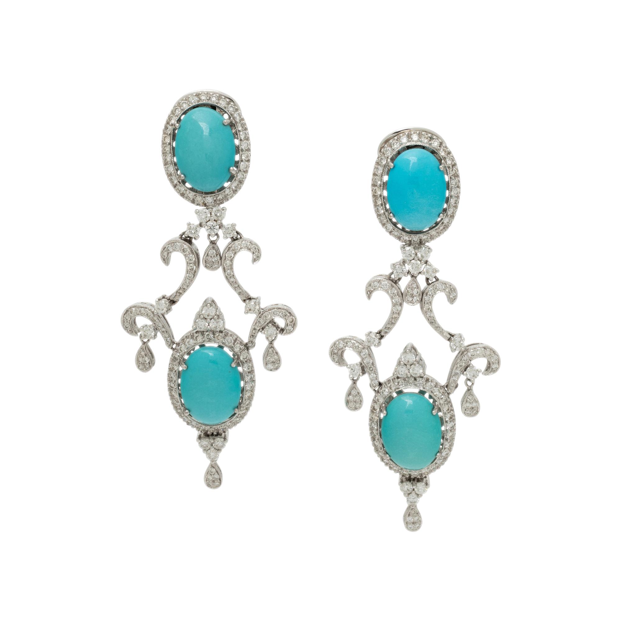 TURQUOISE, DIAMOND, AND WHITE GOLD EARRINGS