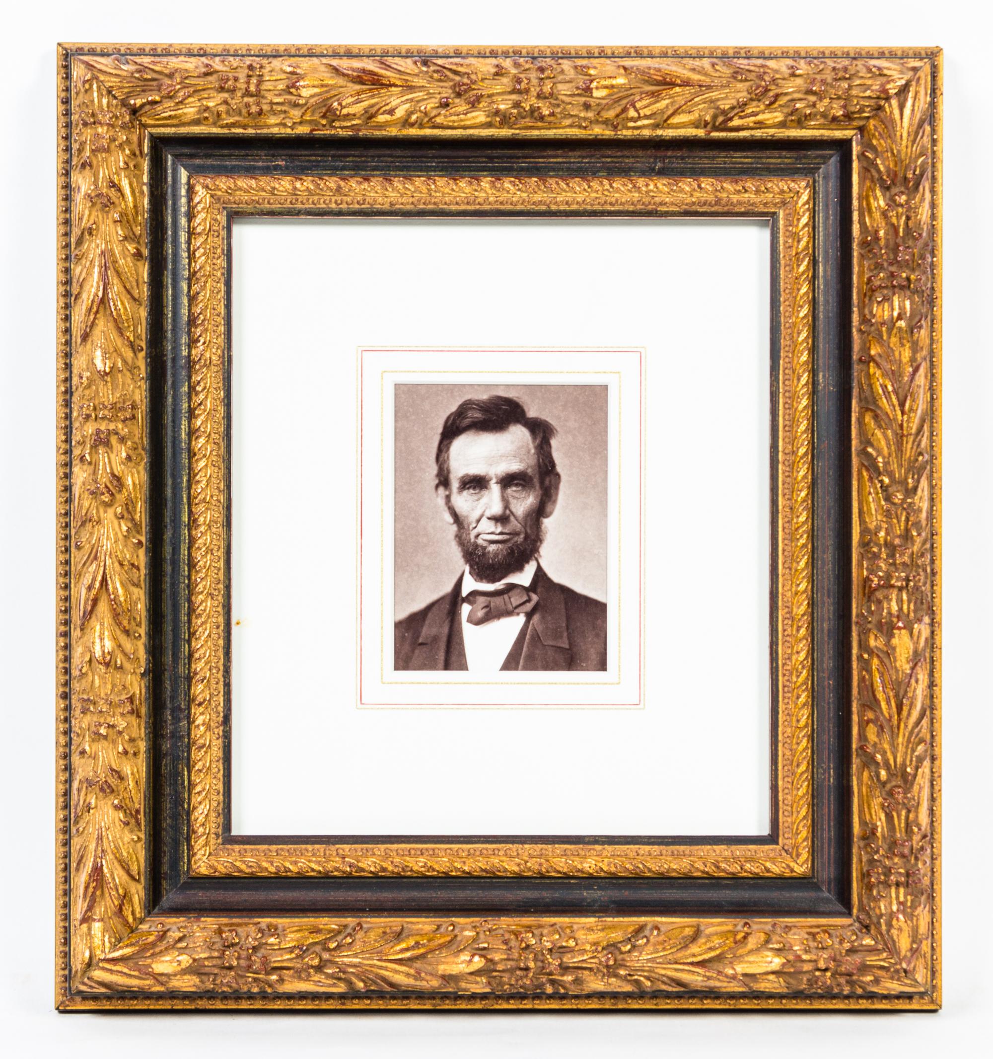 A Shoulder Length Portrait of Abraham Lincoln 14 1/2 x 13 1/2 inches (framed).