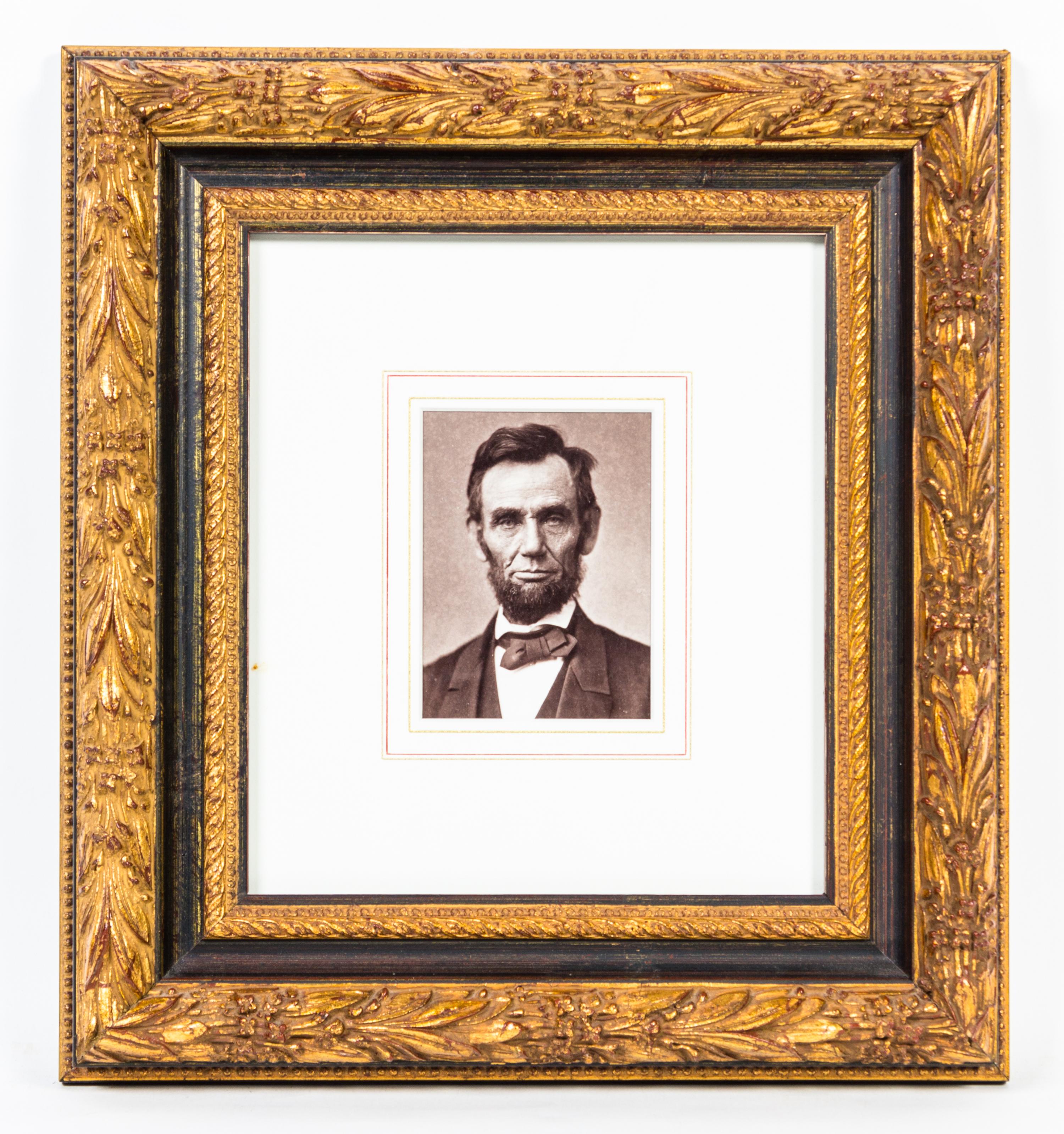 A Shoulder Length Portrait of Abraham Lincoln 14 1/2 x 13 1/2 inches (framed).