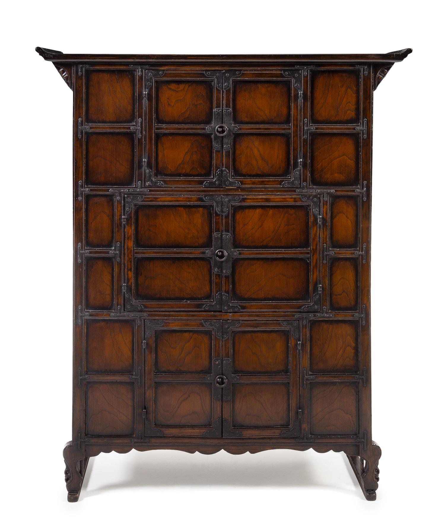 A Korean Elmwood Ginko Book Chest Height 53 x width 43 1/2 x depth 15 5/8 inches. — LATE 19TH CENTURY