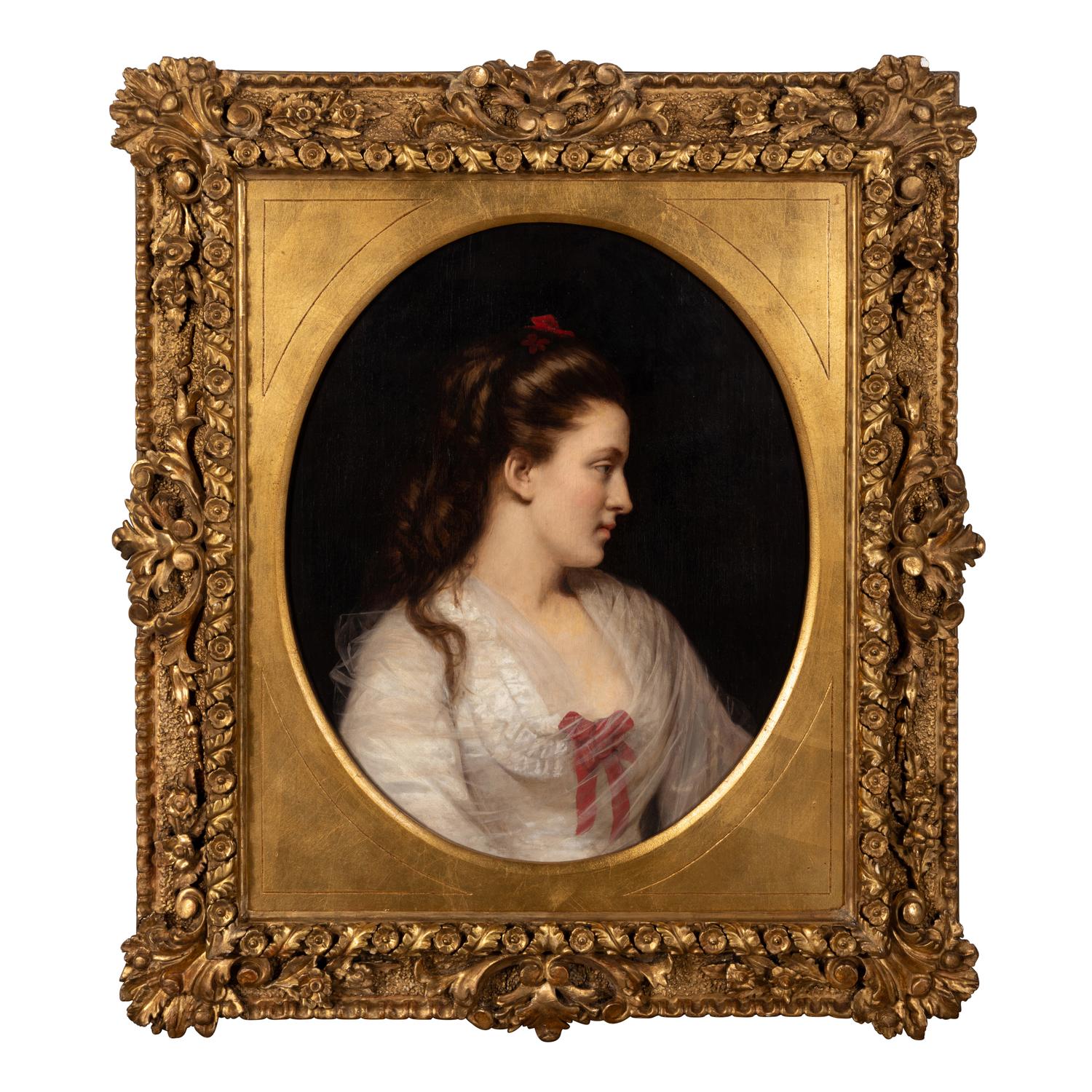 French School, 19th Century — Portrait de la jeune femme à la robe blanche