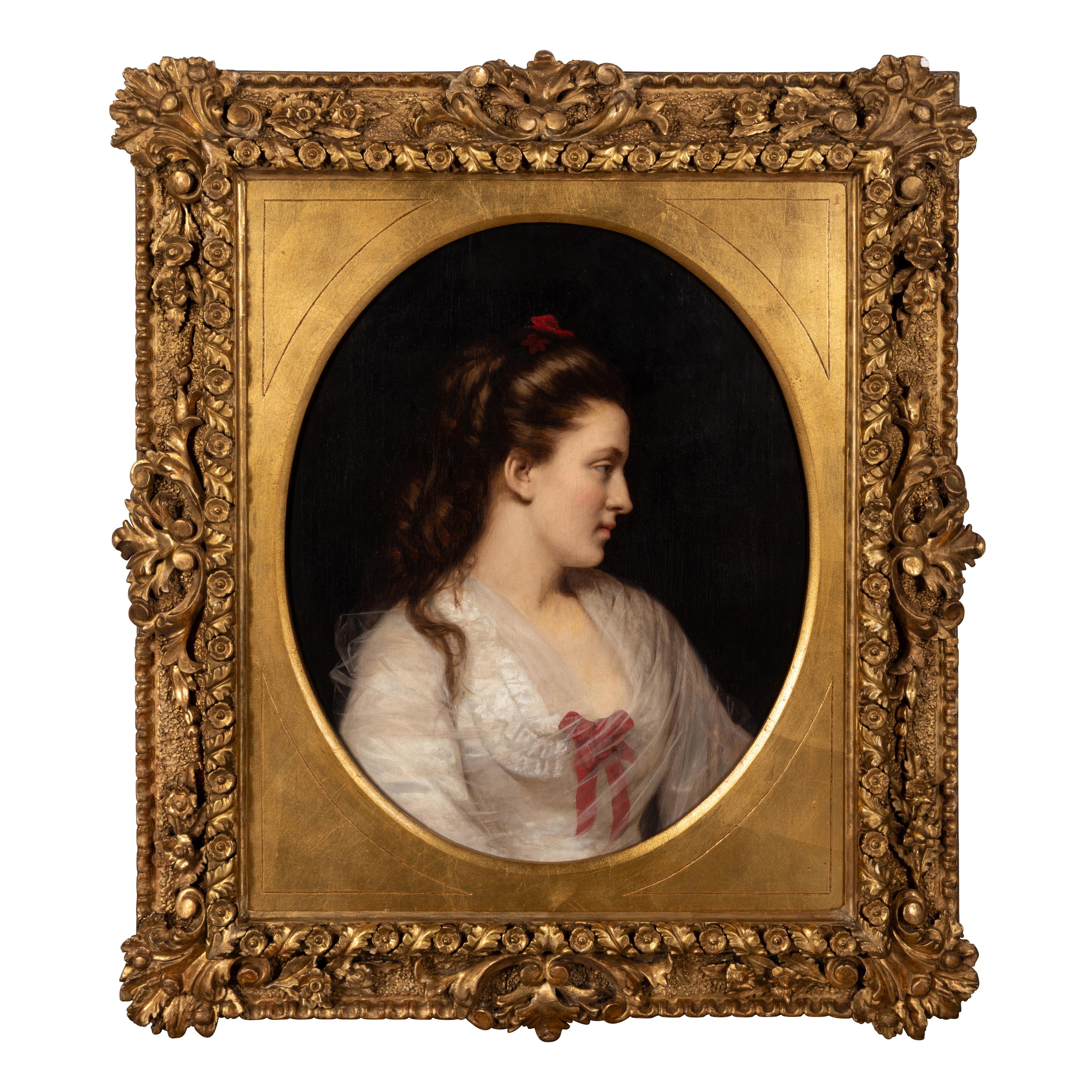 French School, 19th Century — Portrait de la jeune femme à la robe blanche