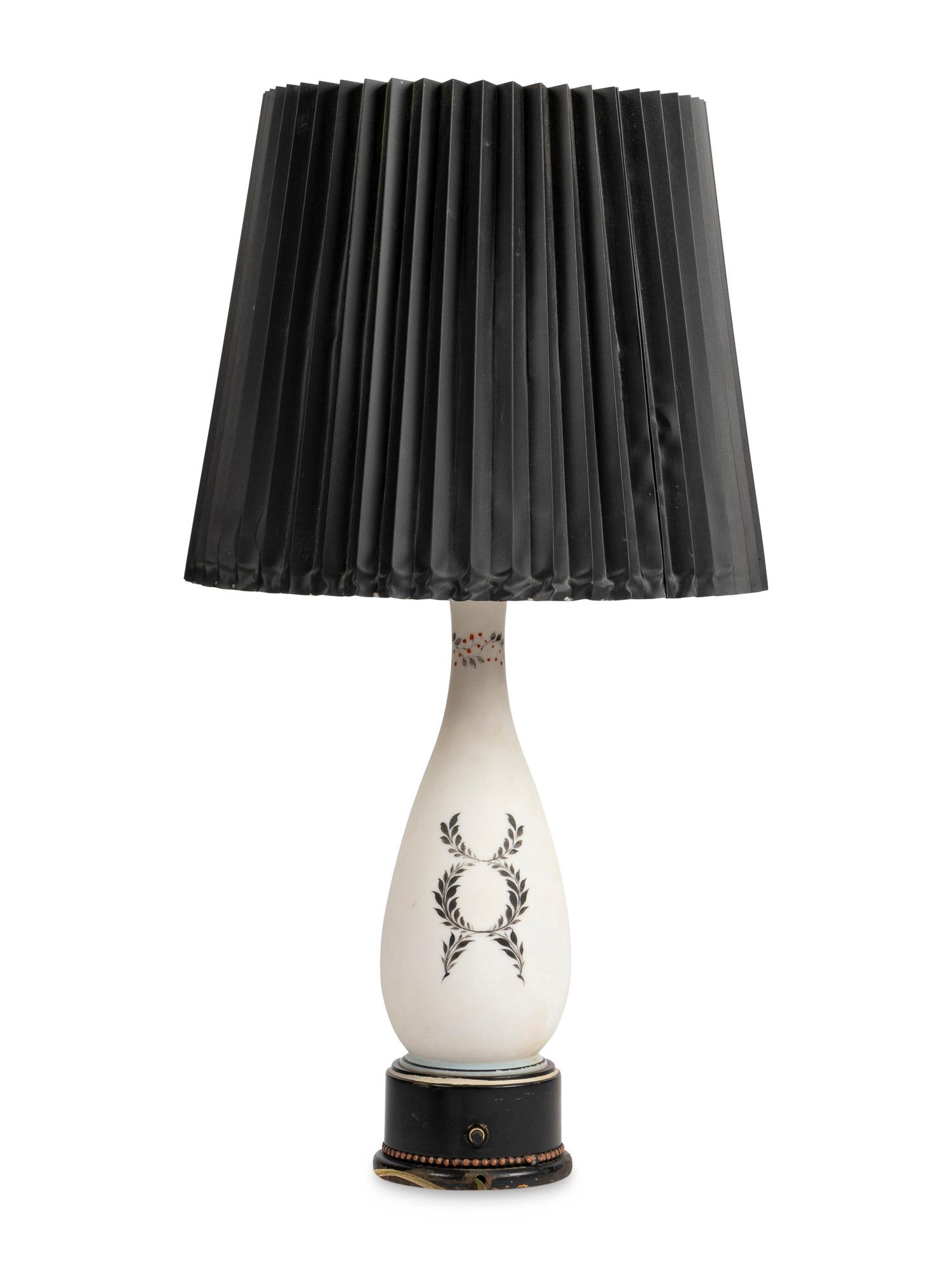 A French Painted Glass Vase Mounted as a Lamp