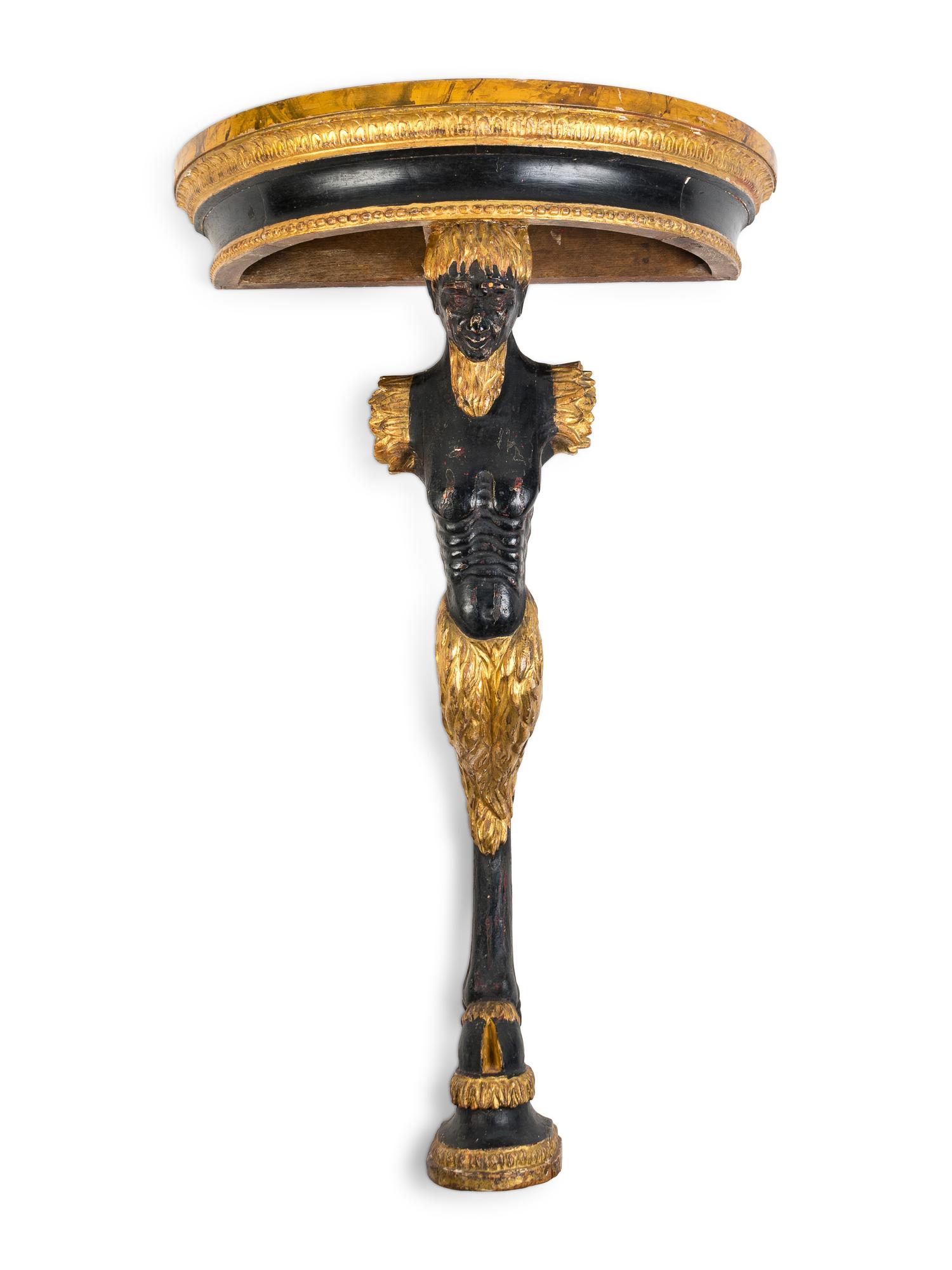 An Italian Painted and Parcel Gilt Satyr-Form Console Table