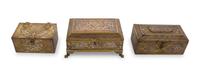 Three Silver Inlaid Brass Table Caskets