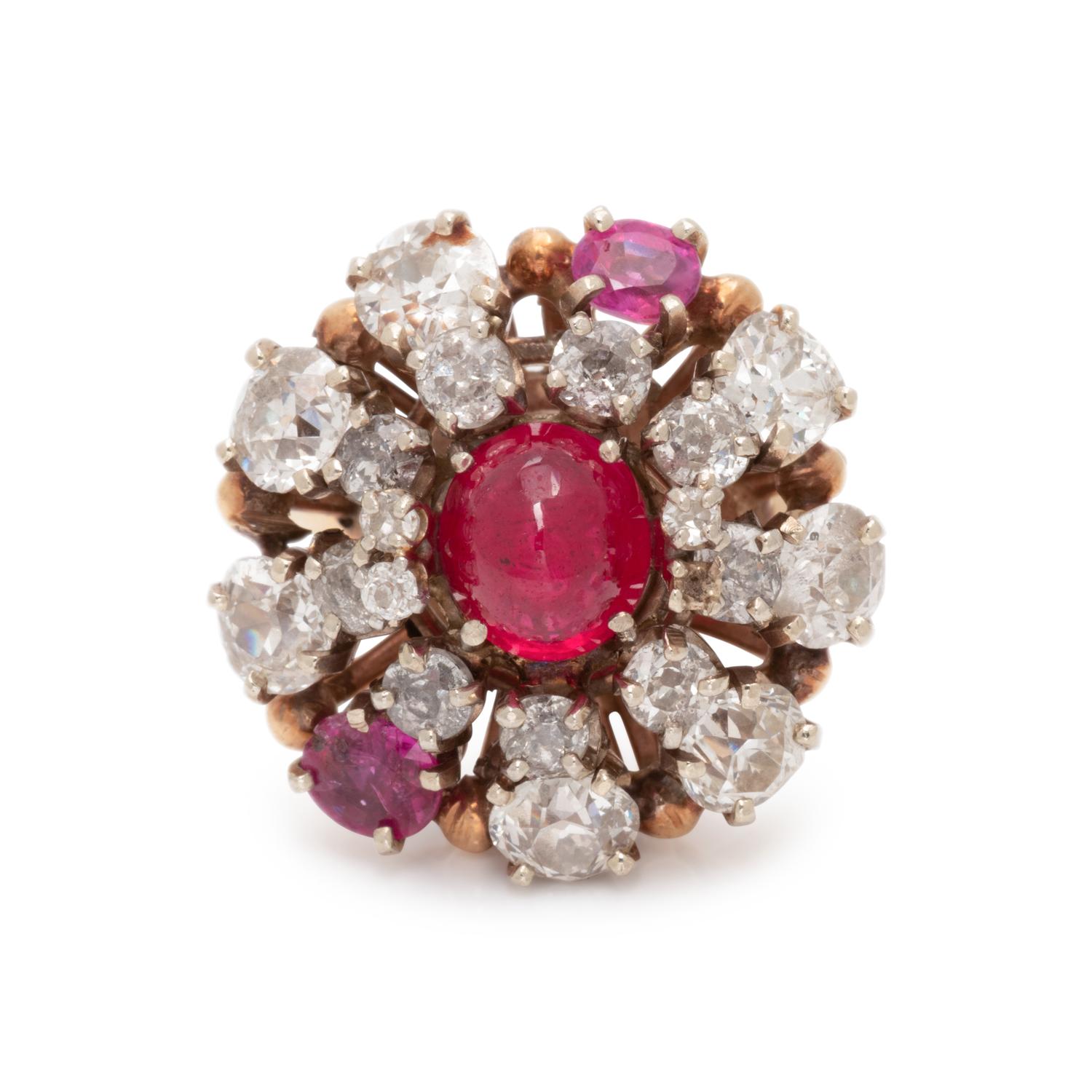 DIAMOND, RUBY AND SYNTHETIC RUBY RING