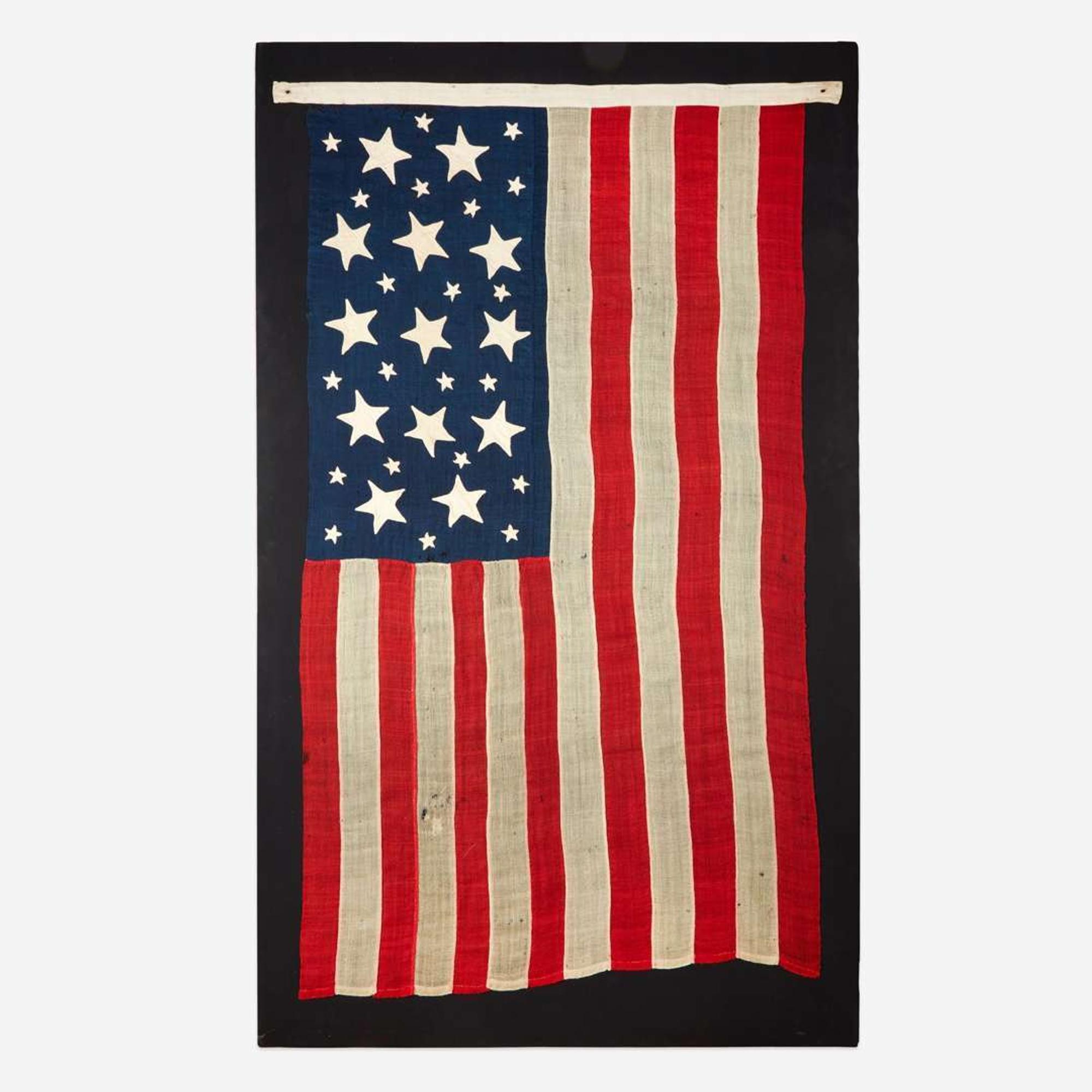 A rare 13-Star American National Flag with 21 'Scattered Stars' circa 1824 and updated later
