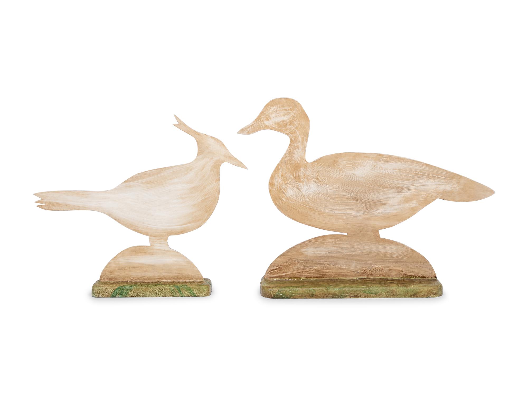 Two Painted Sheet Metal Models of Birds