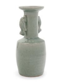A Chinese Celadon Glazed Porcelain Double Handled Vase