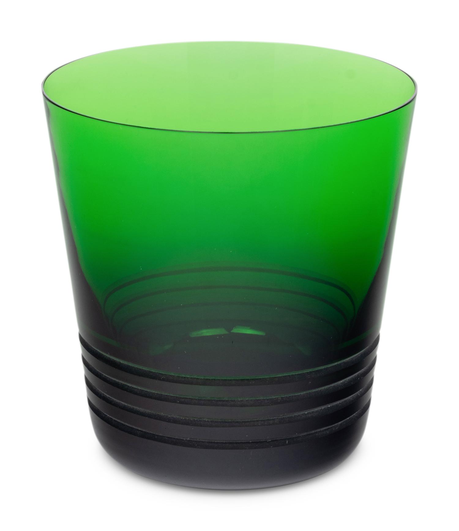 A Set of Fifteen Hermès Attelage Green Glass Tumblers