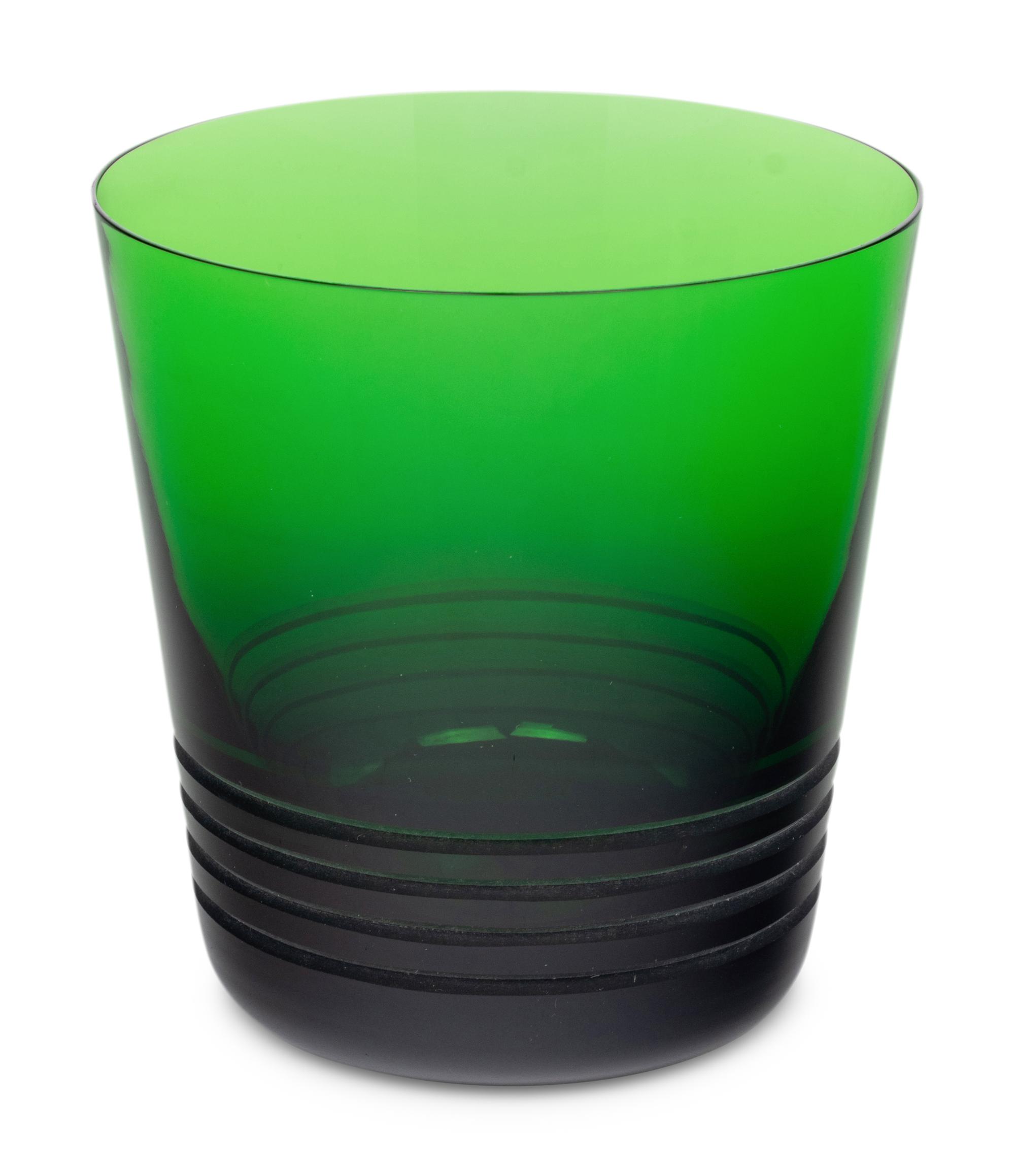 A Set of Fifteen Hermès Attelage Green Glass Tumblers