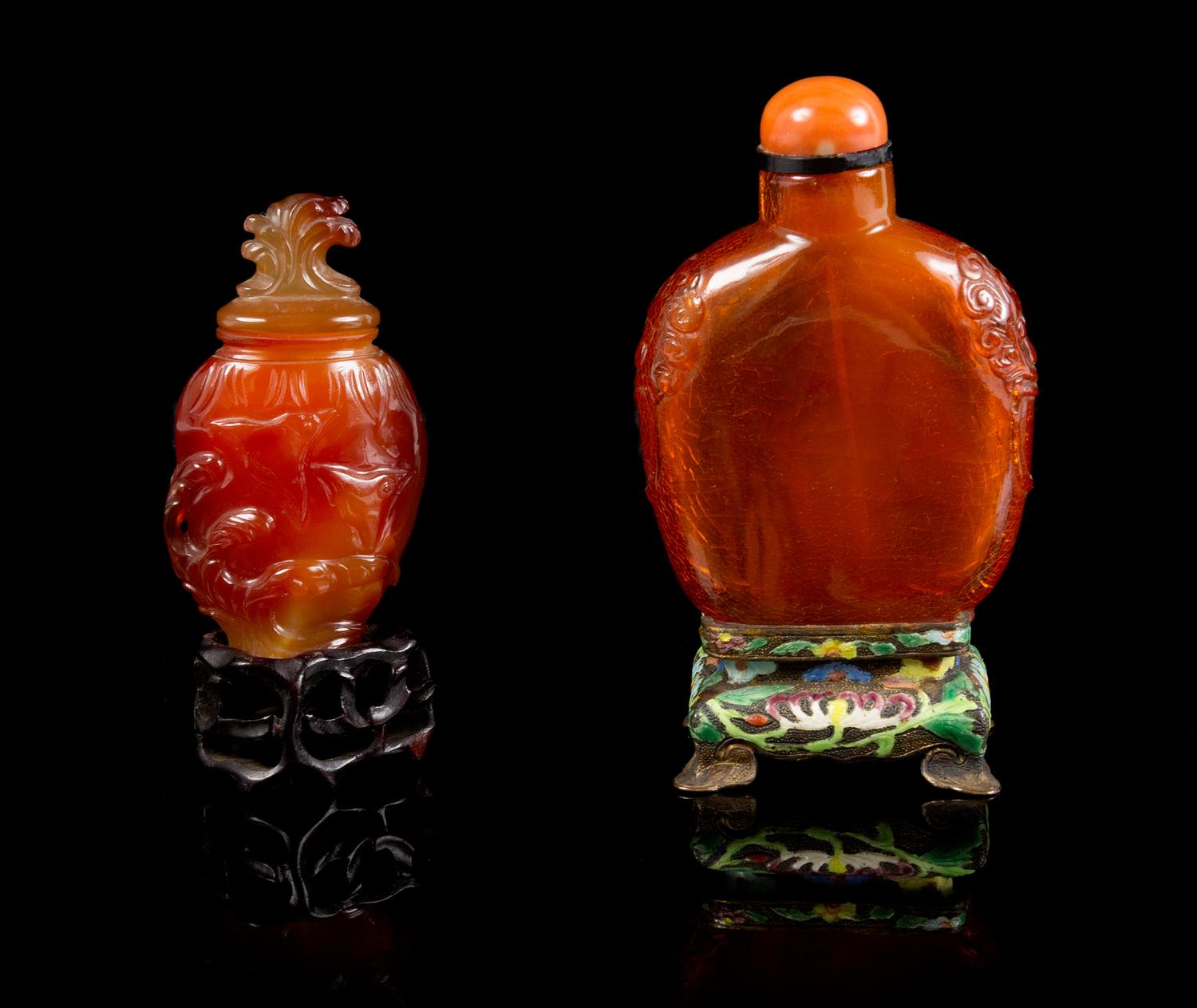 An Amber Snuff Bottle Height of taller 3 1/2 inches (with stand).