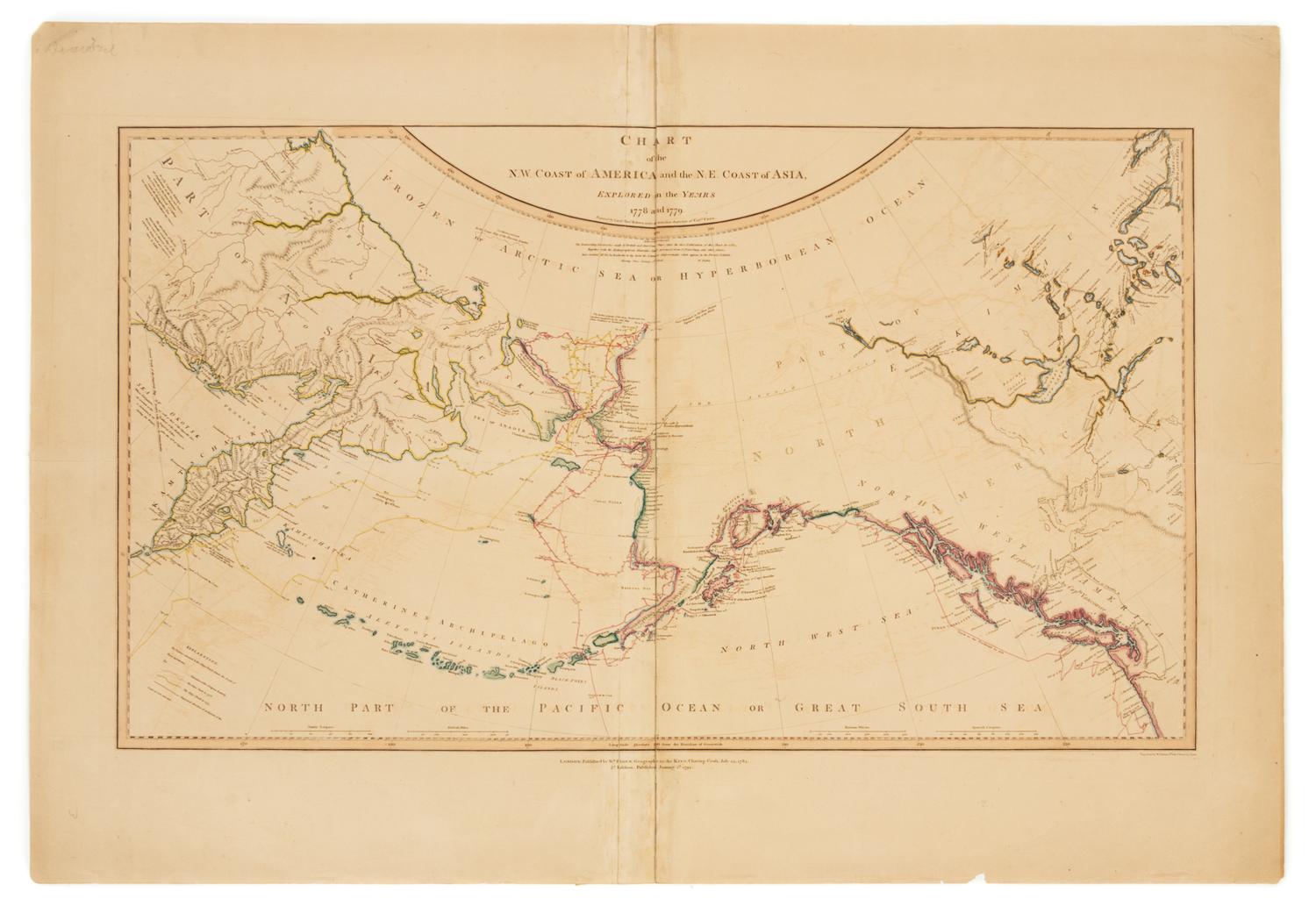 ROBERTS, Henry. Chart of the N.W. coast of America and N.E. coast of Asia exploed in the years 1778 & 1779. London, 1 Jan. 1794.