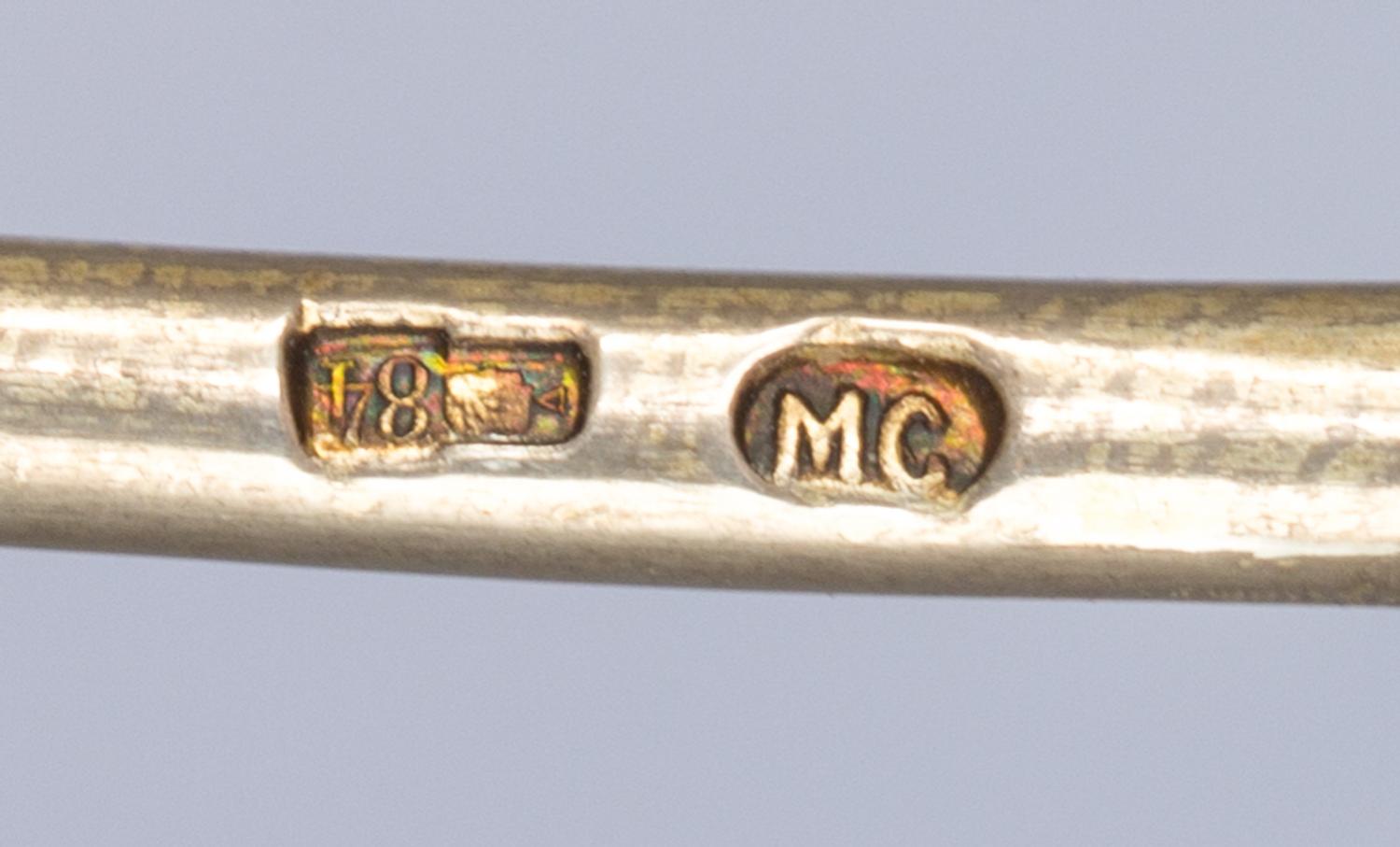 A Russian Silver-Gilt and Enamel Spoon, Mark of Maria Semenova, Moscow, early 20th century, having a green enameled spherical finial, t