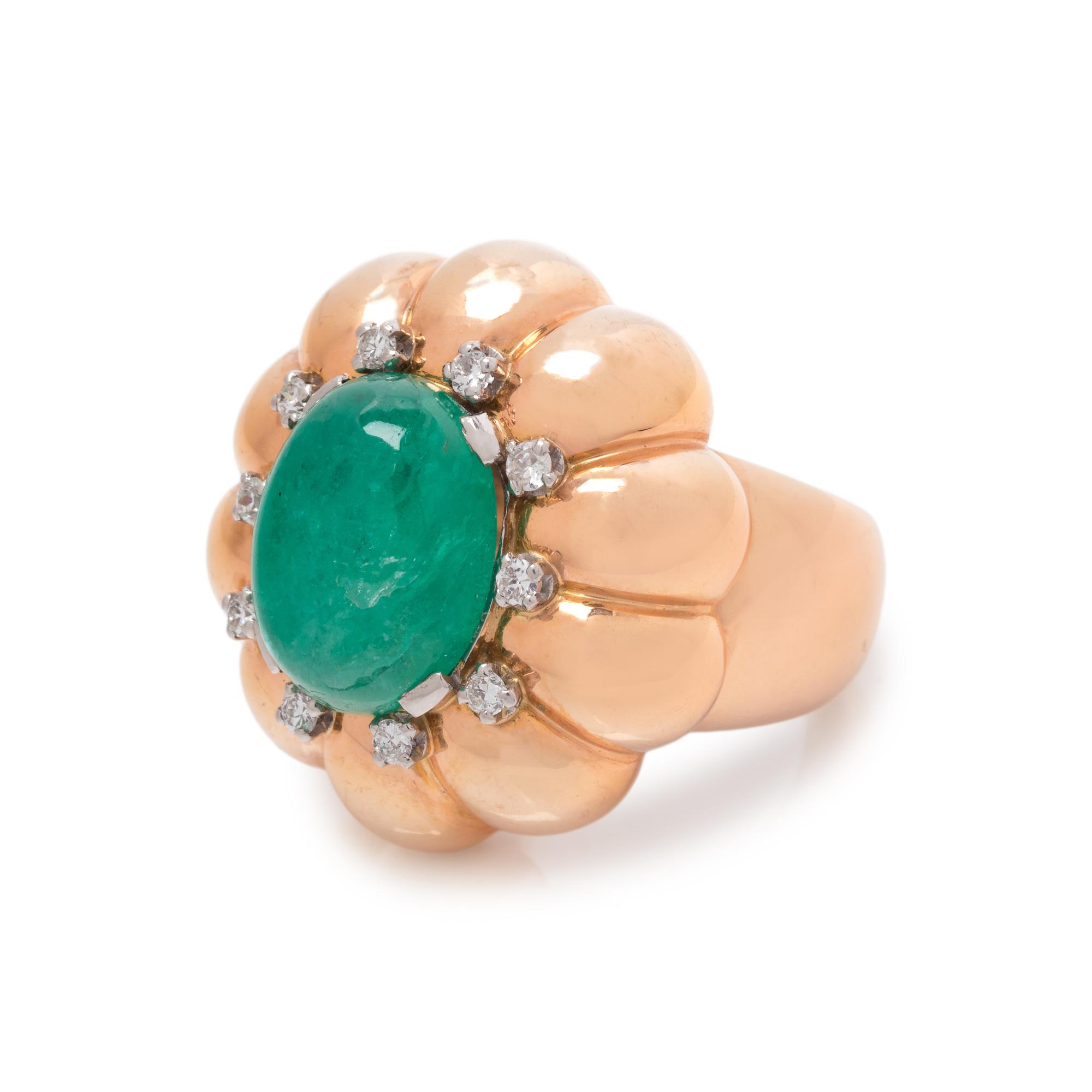 ROSE GOLD, EMERALD AND DIAMOND RING
