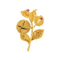 TIFFANY & CO., YELLOW GOLD, DIAMOND AND RUBY 'MOVING CHESTNUT' BROOCH