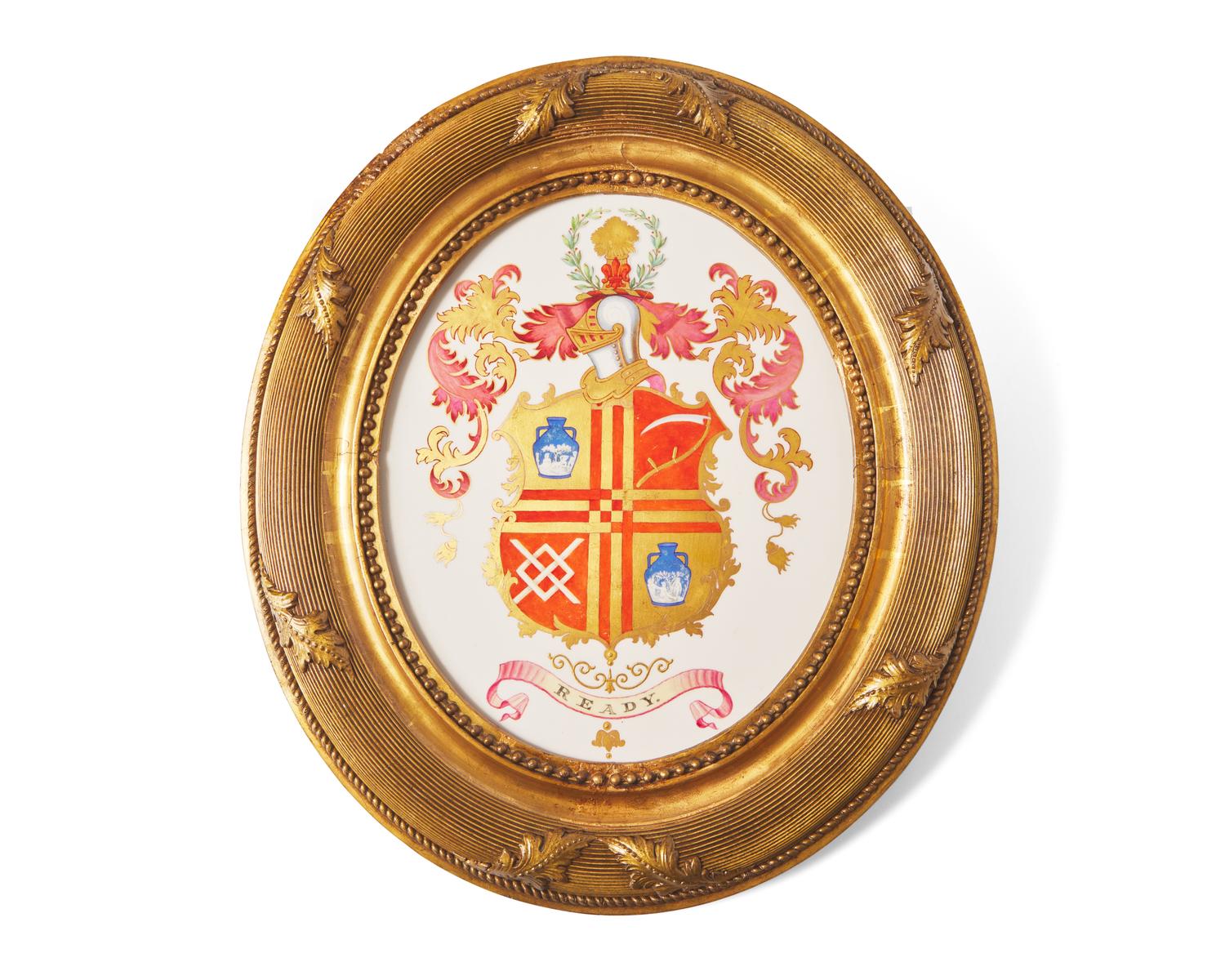 A Rare Wedgwood Parcel Gilt and Polychrome Painted Porcelain Plaque